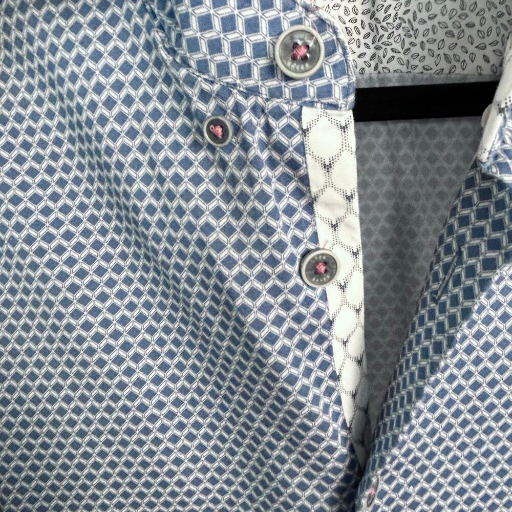 Ted Baker shirt men's Large button down short sleeve pattern flip cuff blue